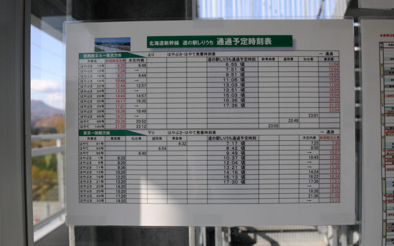 新幹線展望塔　通過予定時刻表